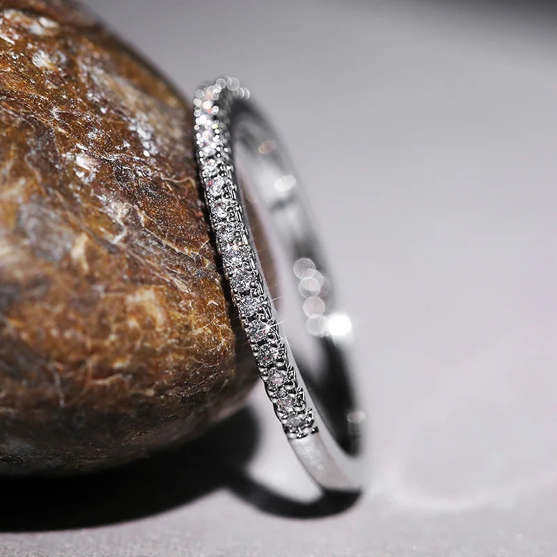 Huitan Minimalist Thin Cubic Zirconia Wedding Ring for Women