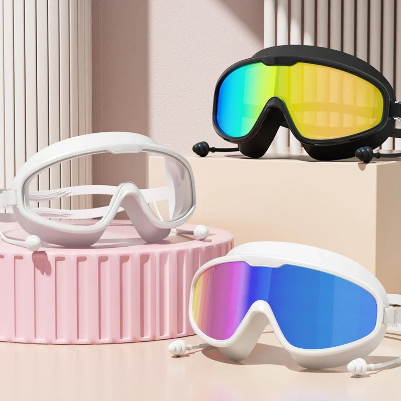Wide View Anti-Fog Swimming Goggles with Earplugs for Adults and Youth