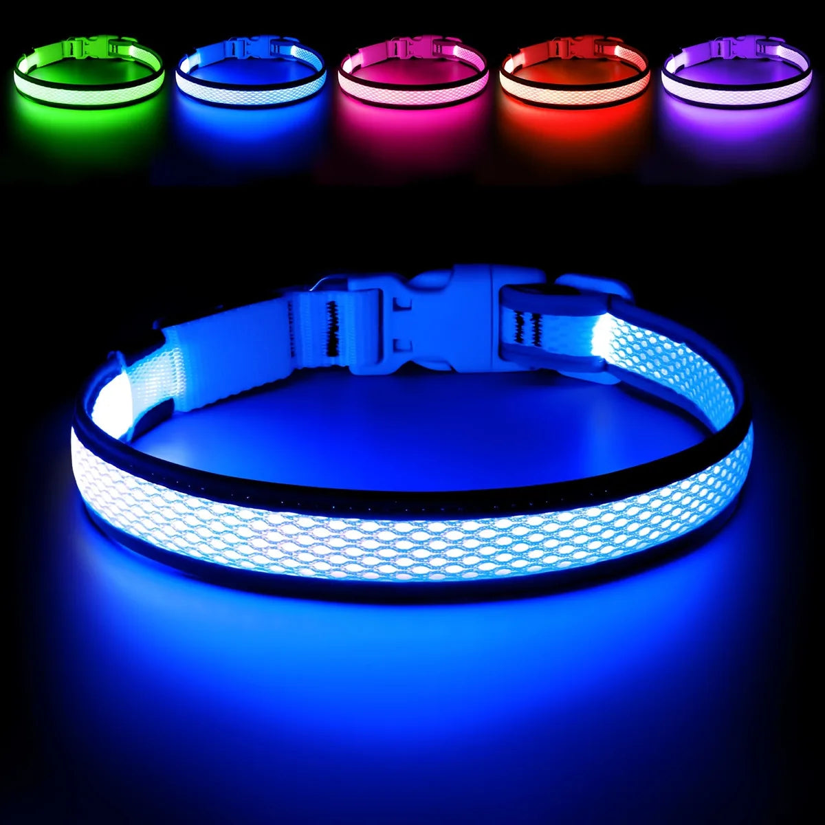 USB LED Adjustable Soft Mesh Dog Safety Collar with Colorful Lights