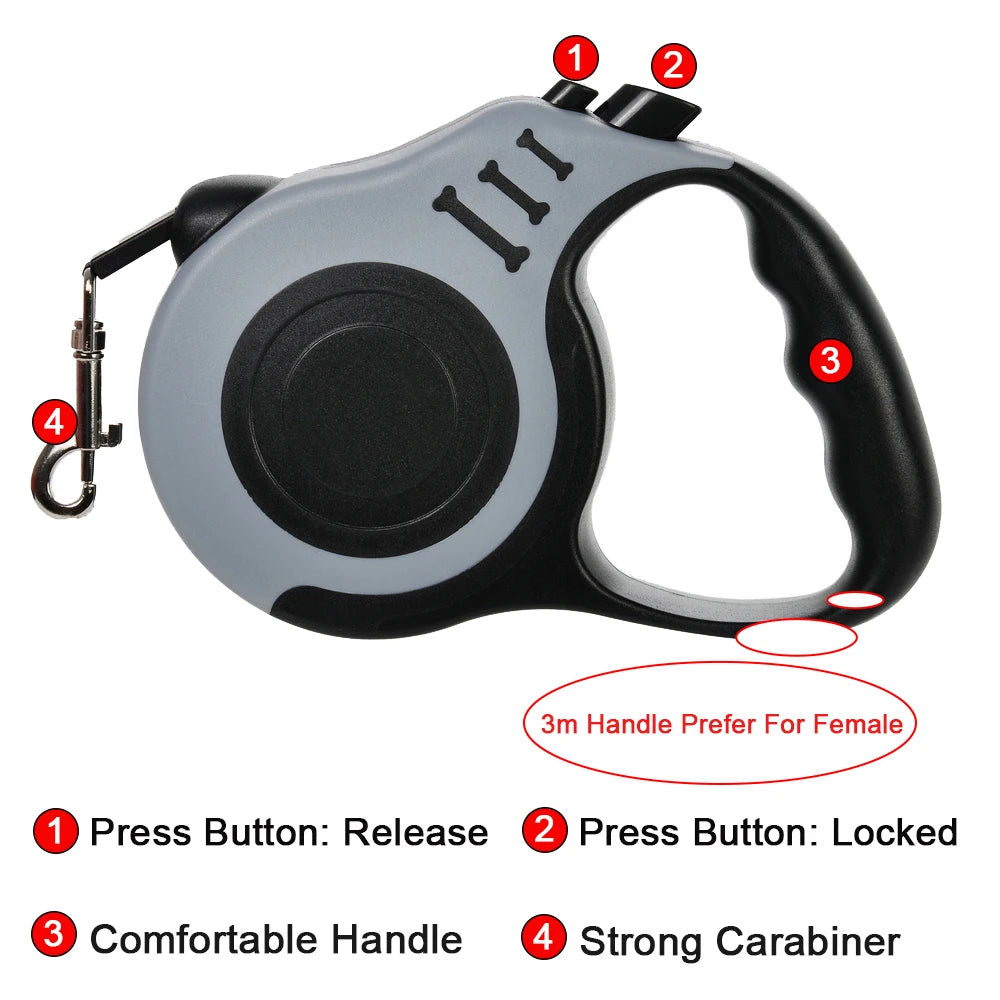 Retractable Durable Nylon Dog Leash for Small to Large Pets (3m/5m)