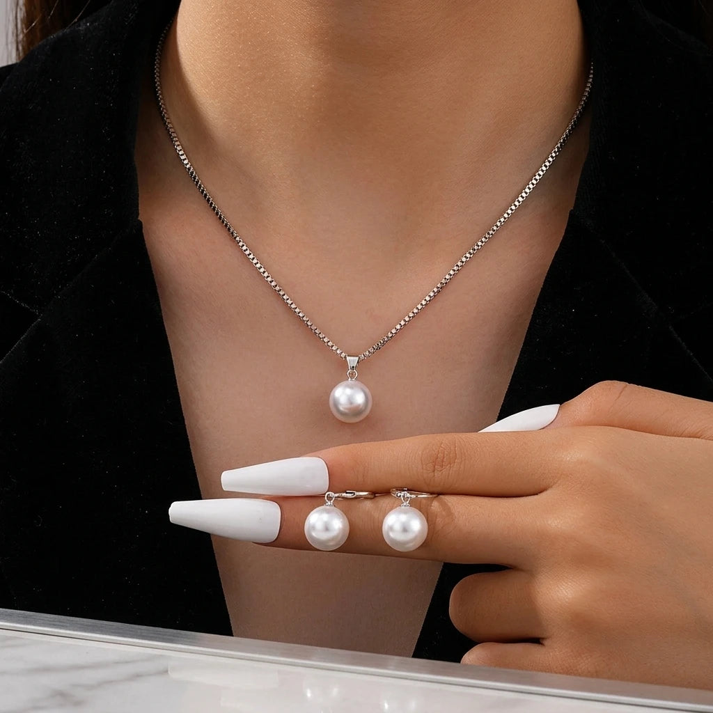 Women's Zircon Necklace and Dangle Earrings Wedding Jewelry Set