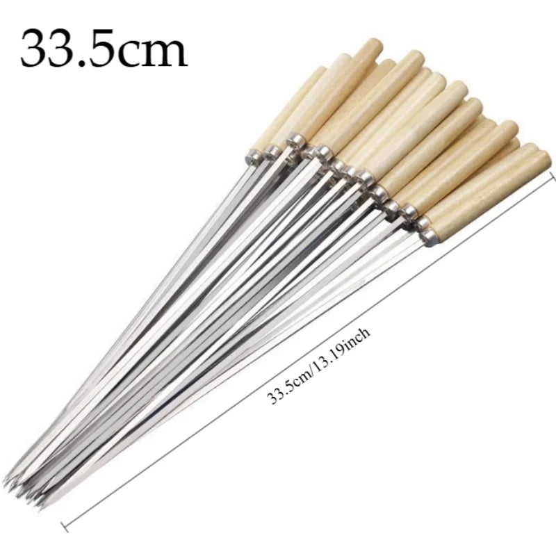 Reusable 304 Stainless Steel Barbecue Skewers with Wooden Handles