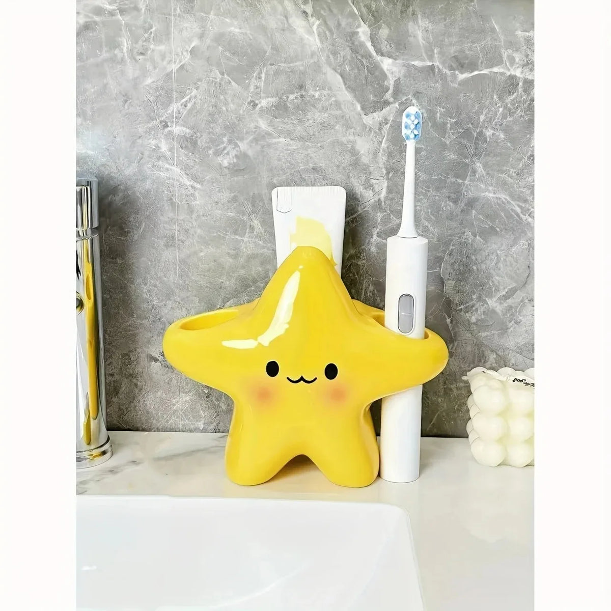 Cute Star-Shaped Freestanding Toothbrush and Toothpaste Holder
