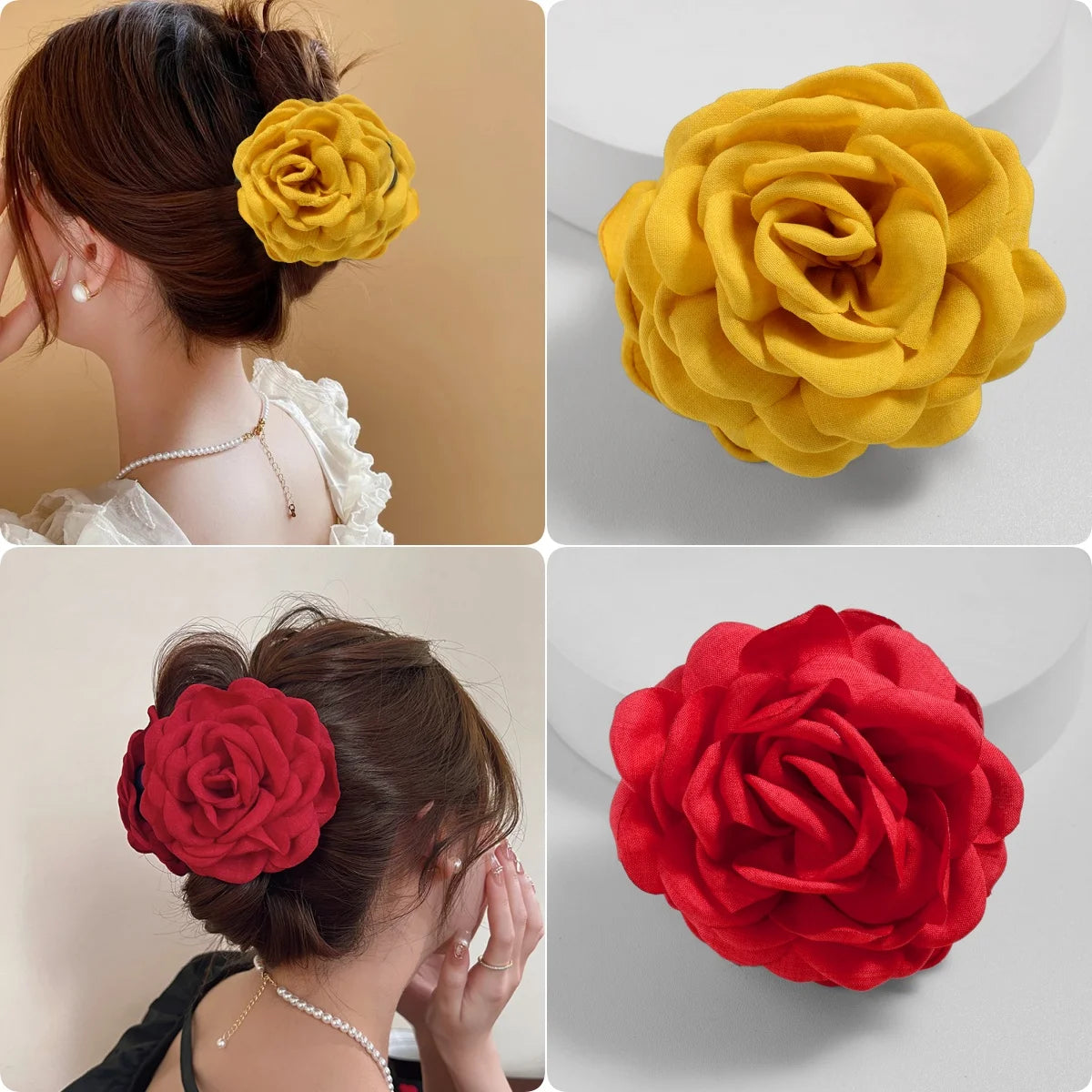 Medium Cotton Rose Flower Hair Claw Clip for Women