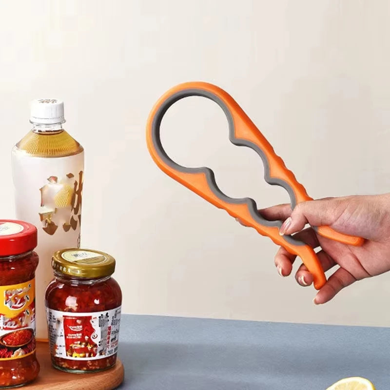 Multifunctional 4-in-1 Kitchen Tool Jar Gripper Lid Opener, Can Opener, Bottle Opener -