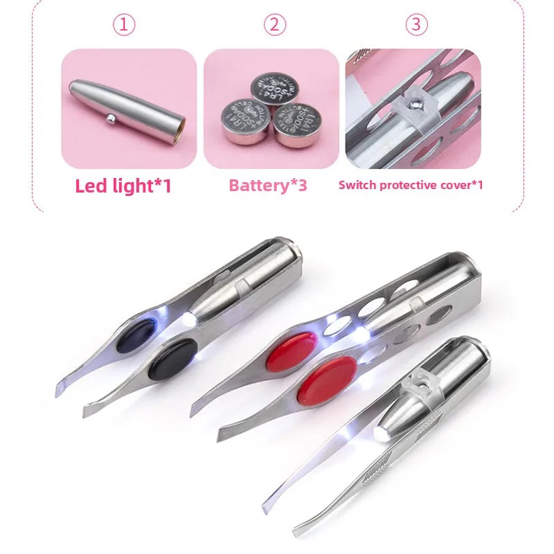 1pcs Hot Sales Portable Stainless Steel Button Cell Smart Design Eyebrow Hair Remove Tweezer with LED Light Makeup Tool