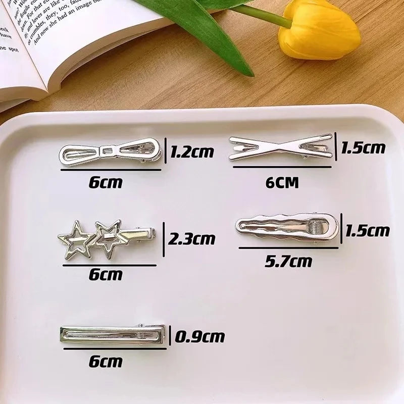 24-Piece Y2K Silver Metal Star Hair Clip Set