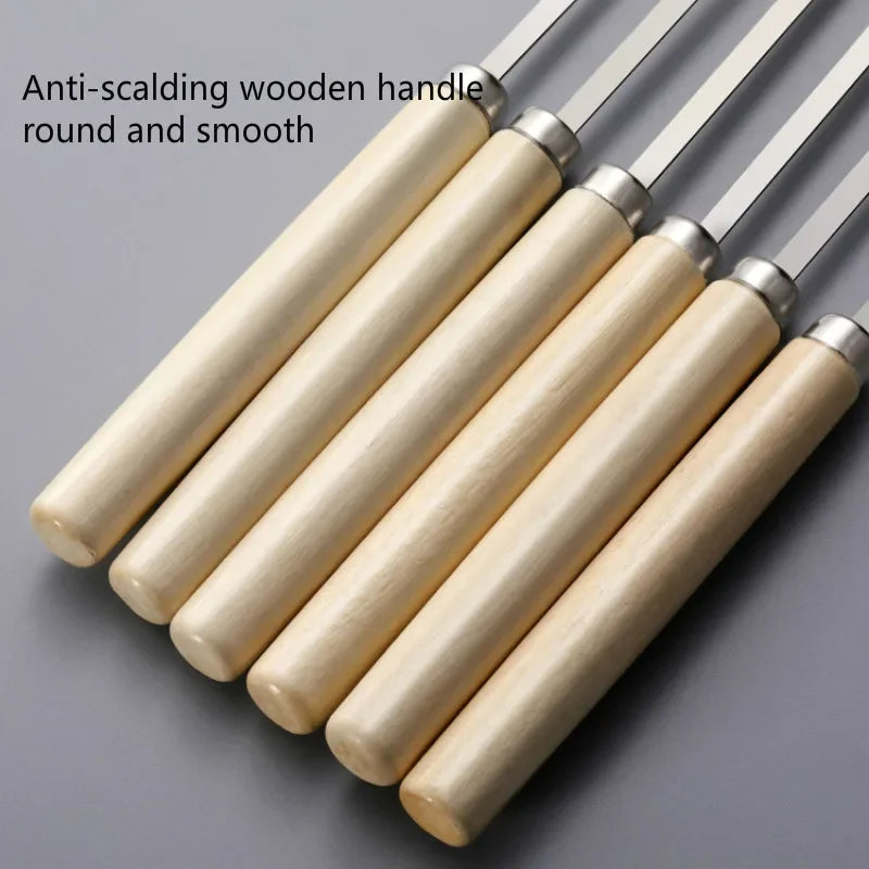 Reusable 304 Stainless Steel Barbecue Skewers with Wooden Handles
