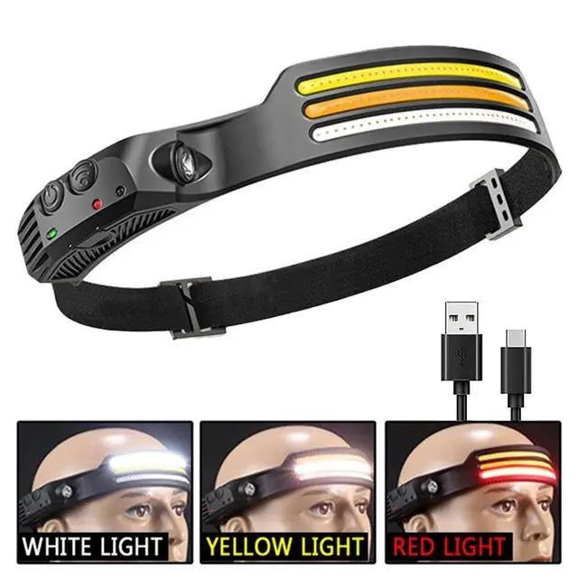 USB Rechargeable COB LED Induction Headlamp with Built-in Battery