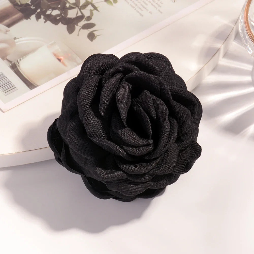 Medium Cotton Rose Flower Hair Claw Clip for Women