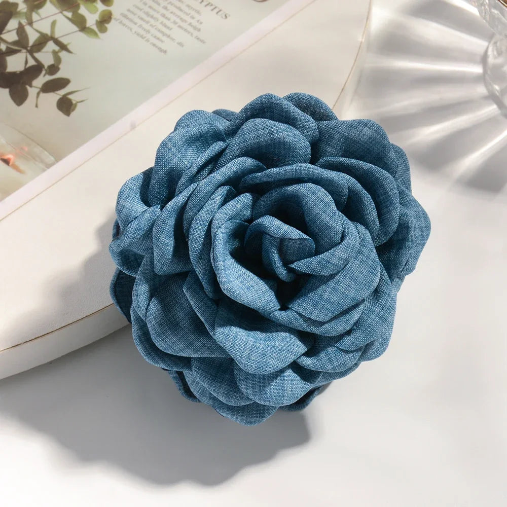 Medium Cotton Rose Flower Hair Claw Clip for Women