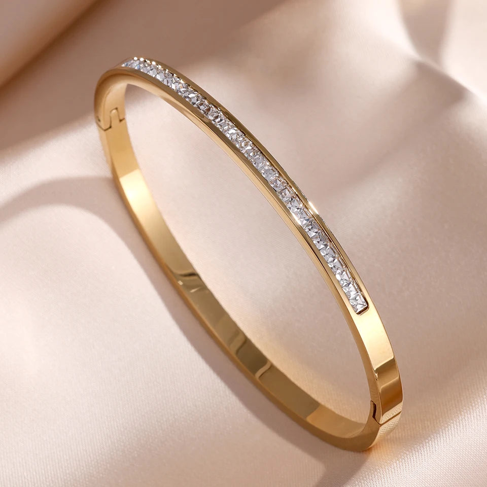ZAKOL Zirconia Inlaid Stainless Steel Stackable Bracelet Set
