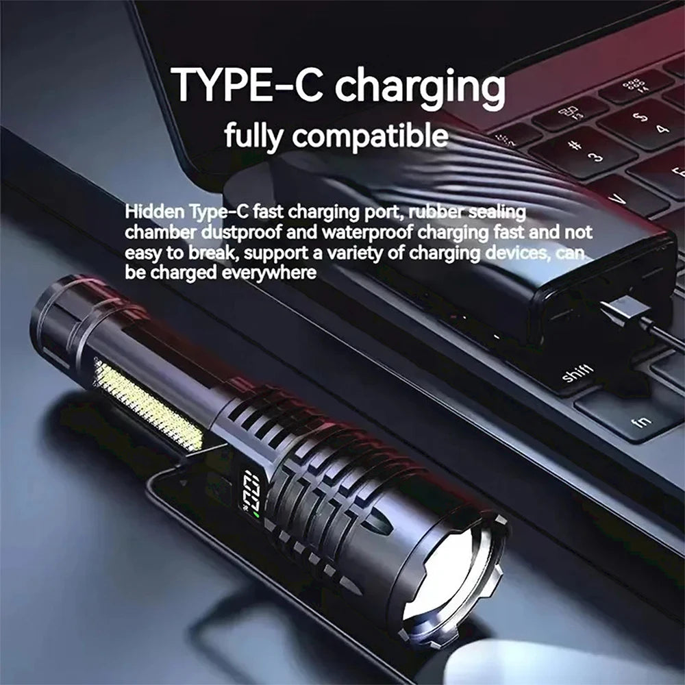 High Power Rechargeable LED Flashlight with COB Side Light