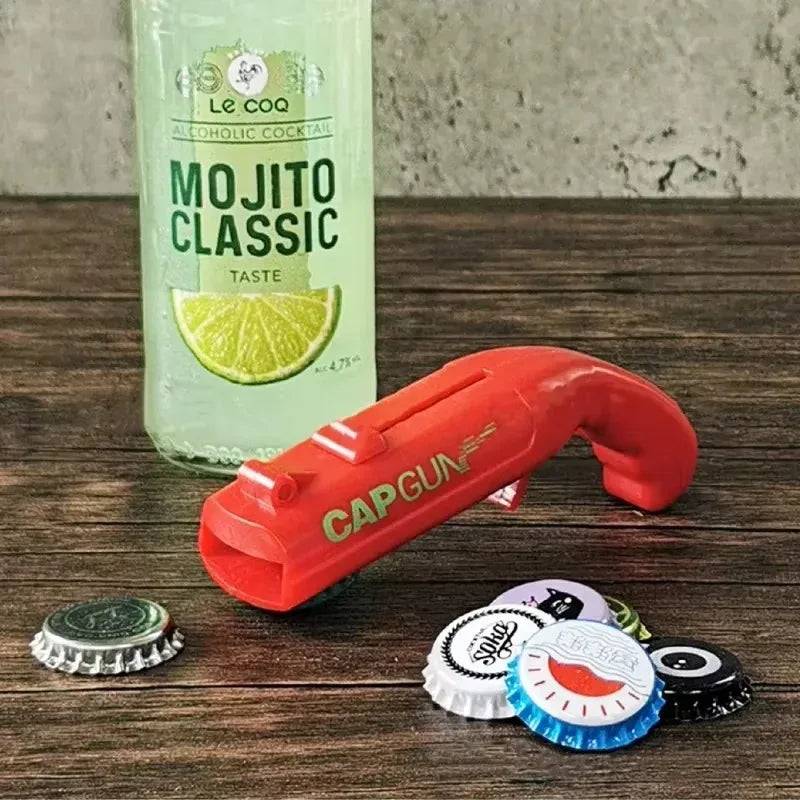 Portable Cap Gun Beer Bottle Opener and Launcher