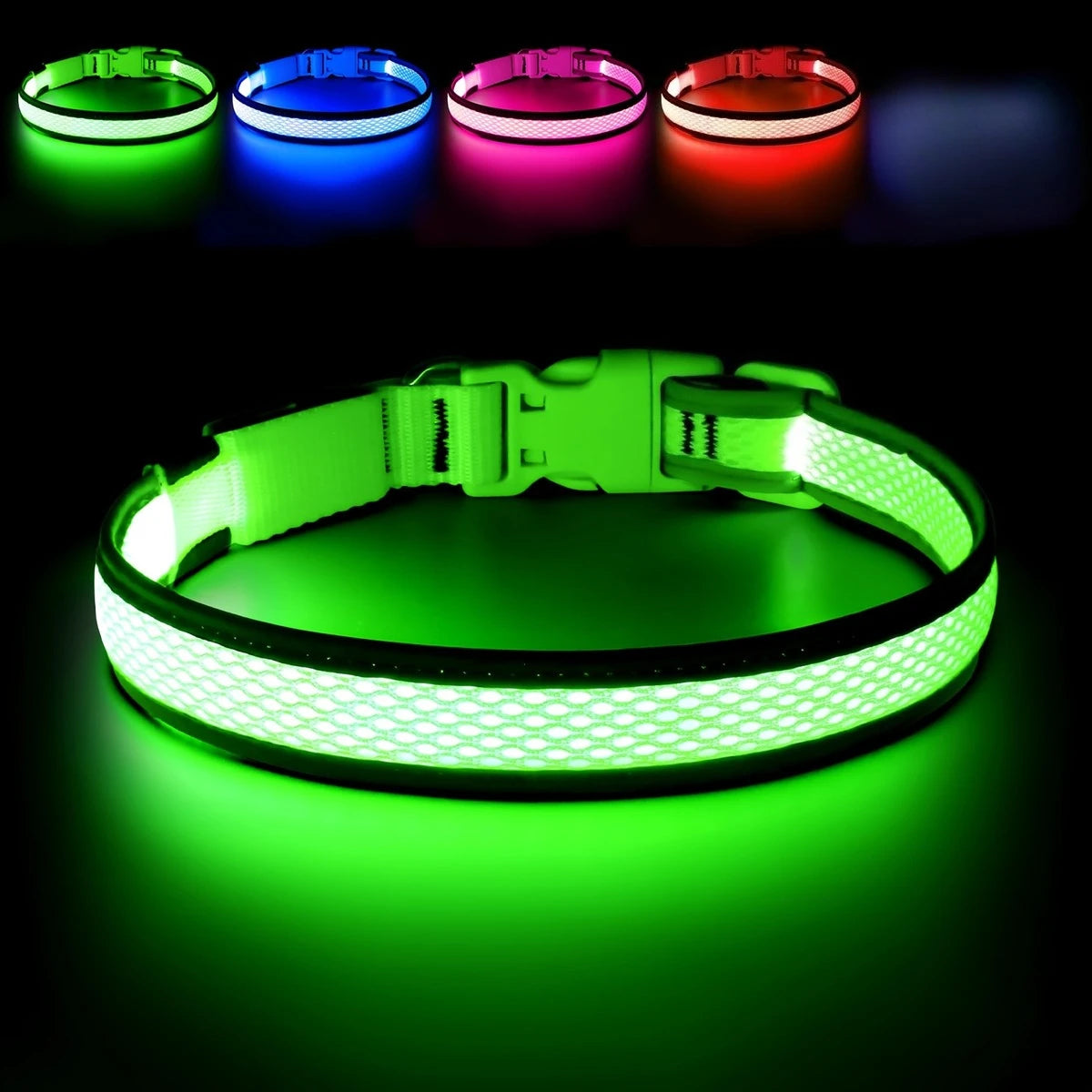 USB LED Adjustable Soft Mesh Dog Safety Collar with Colorful Lights
