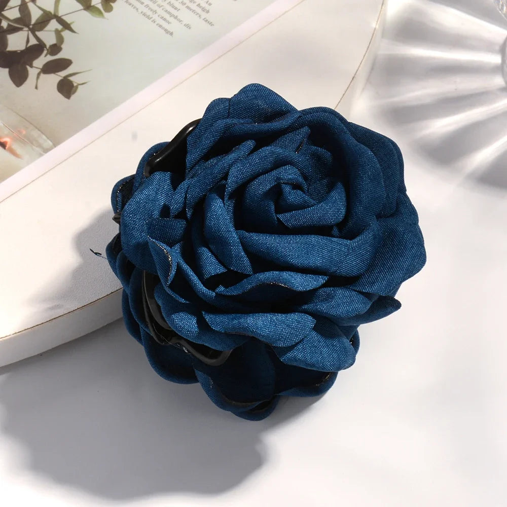 Medium Cotton Rose Flower Hair Claw Clip for Women