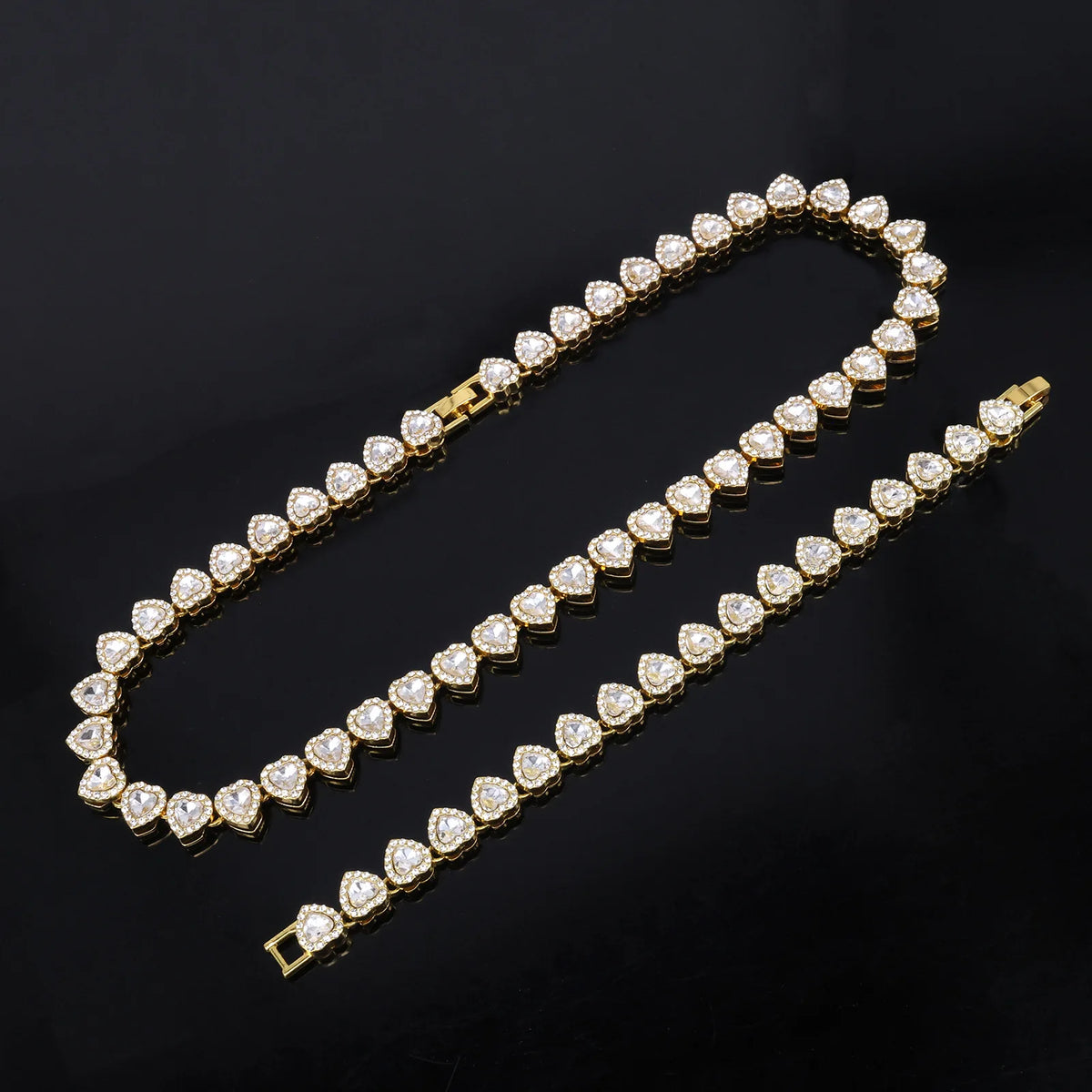 Yupsk Heart Rhinestone Hip Hop Tennis Chain Necklace and Bracelet Set