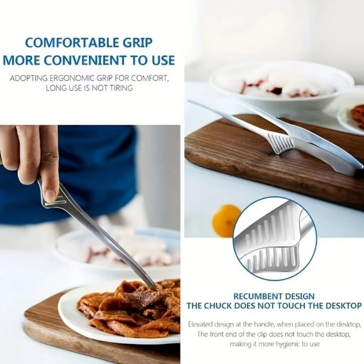 Stainless Steel Non-Slip BBQ Tongs for Serving and Cooking