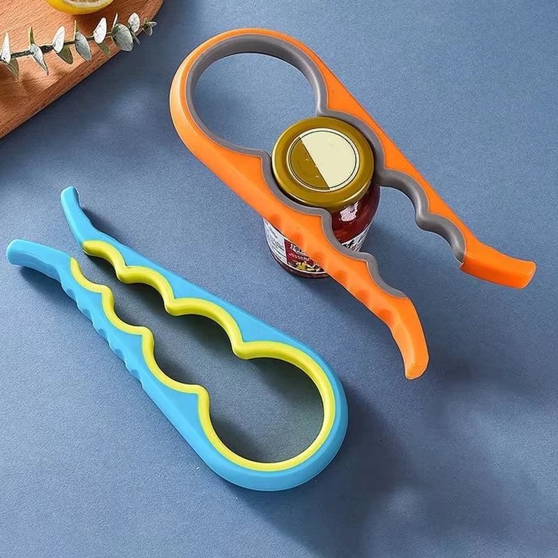 Multifunctional 4-in-1 Kitchen Tool Jar Gripper Lid Opener, Can Opener, Bottle Opener -