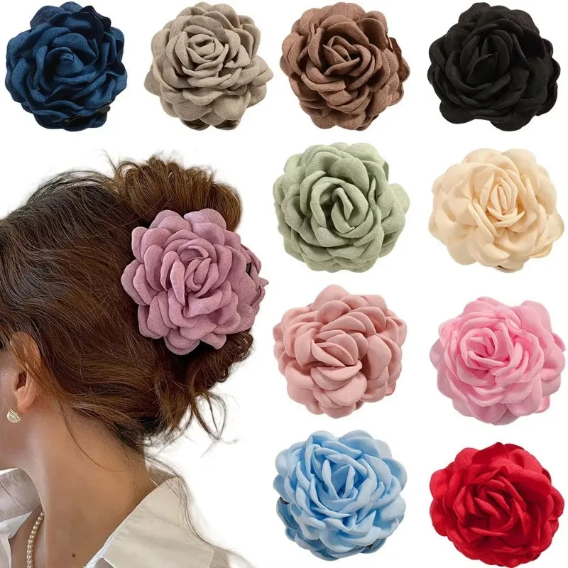 Medium Cotton Rose Flower Hair Claw Clip for Women