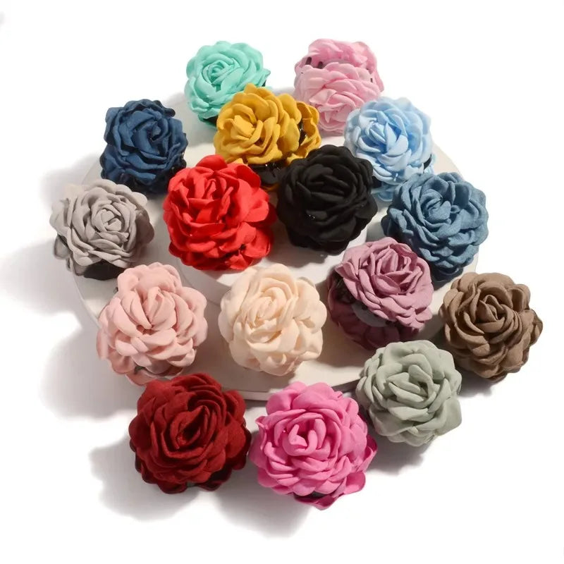 Medium Cotton Rose Flower Hair Claw Clip for Women