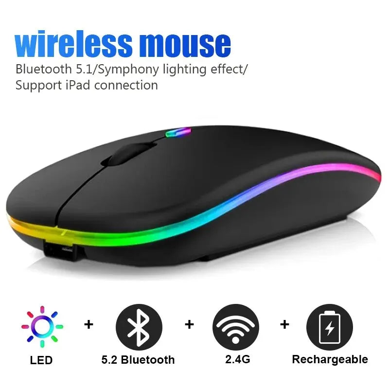 RGB Rechargeable Wireless Bluetooth Gaming Mouse, 3600 DPI Ergonomic LED Mouse for PC and Laptop