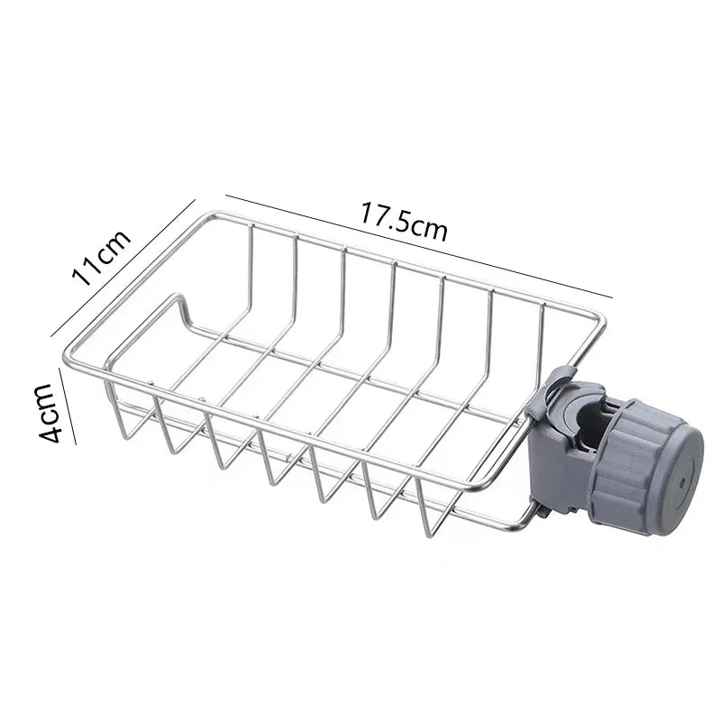 Adjustable Rotatable Hanging Faucet Rack for Kitchen Sink Sponges and Brushes