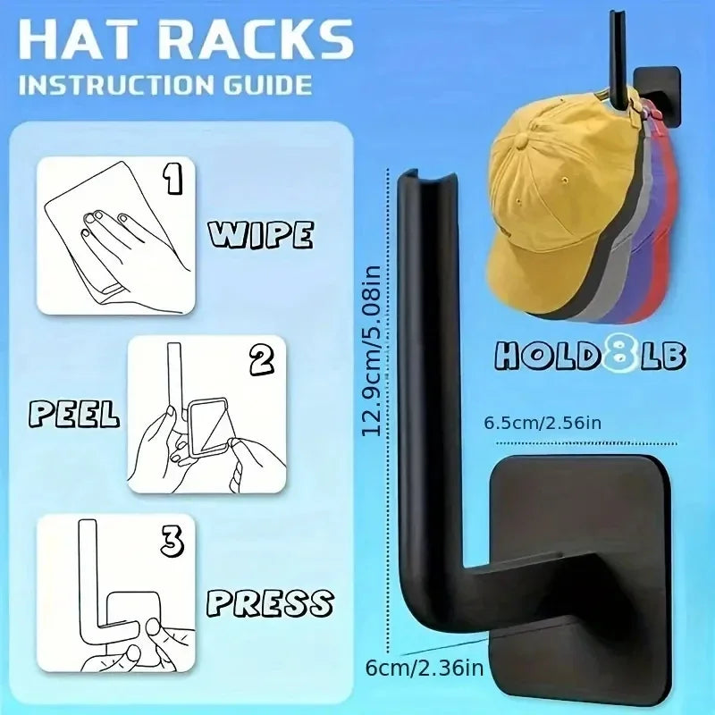 Adhesive No-Punch Wall Hooks for Hats and Shelves