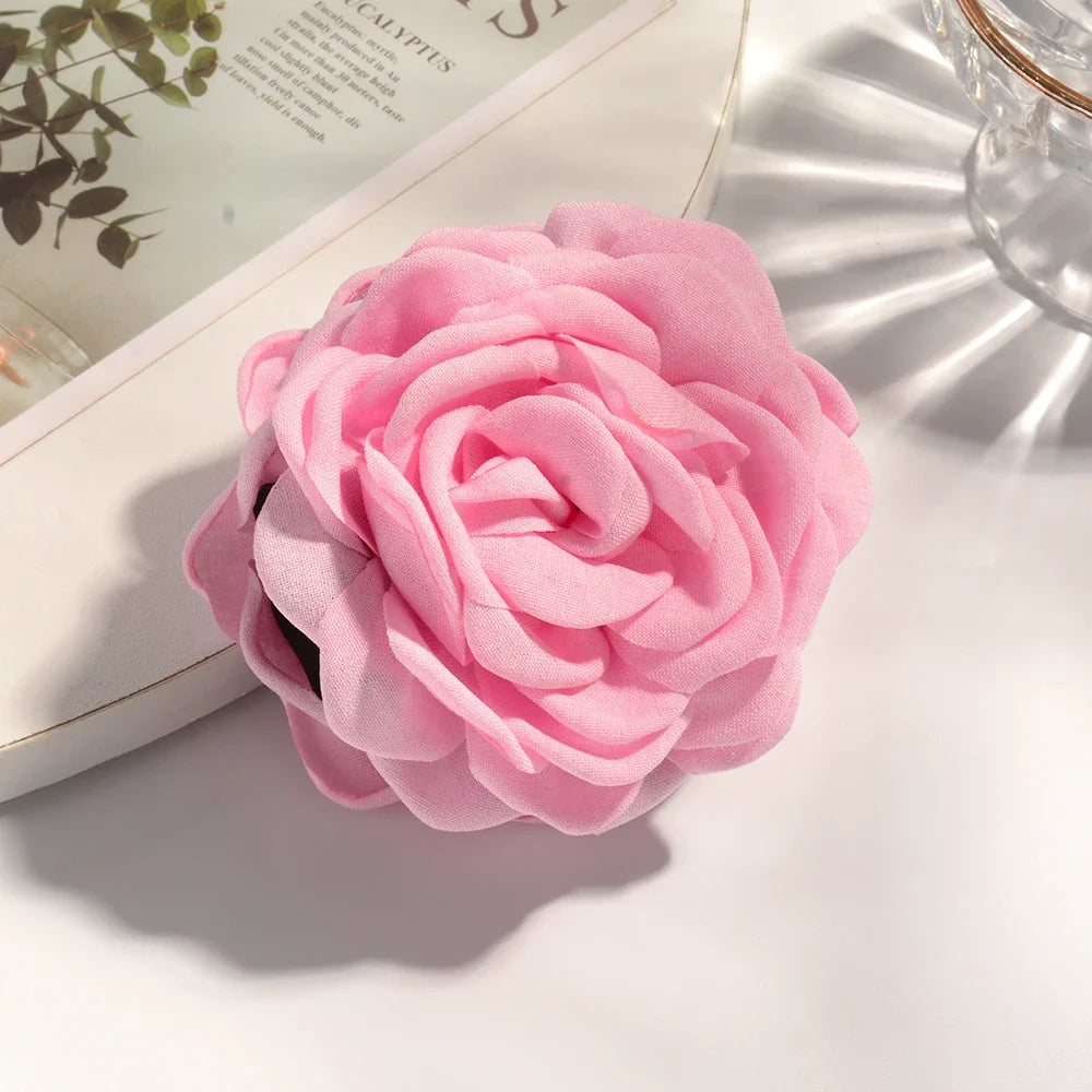 Medium Cotton Rose Flower Hair Claw Clip for Women