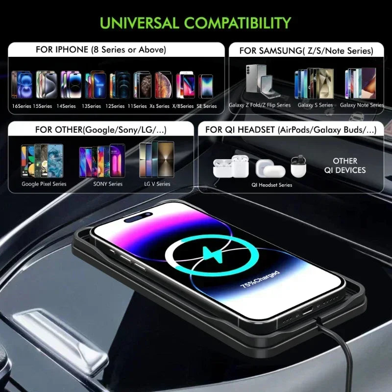 Universal Fast Wireless Car Charging Pad with USB Cable