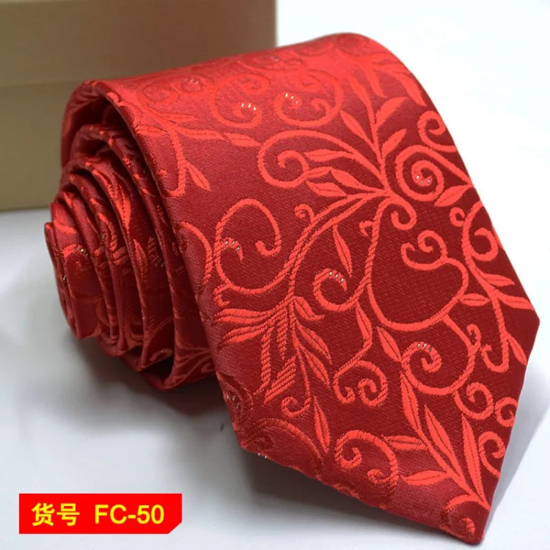 Men's 7-8cm Jacquard Necktie with Floral and Stripe Patterns
