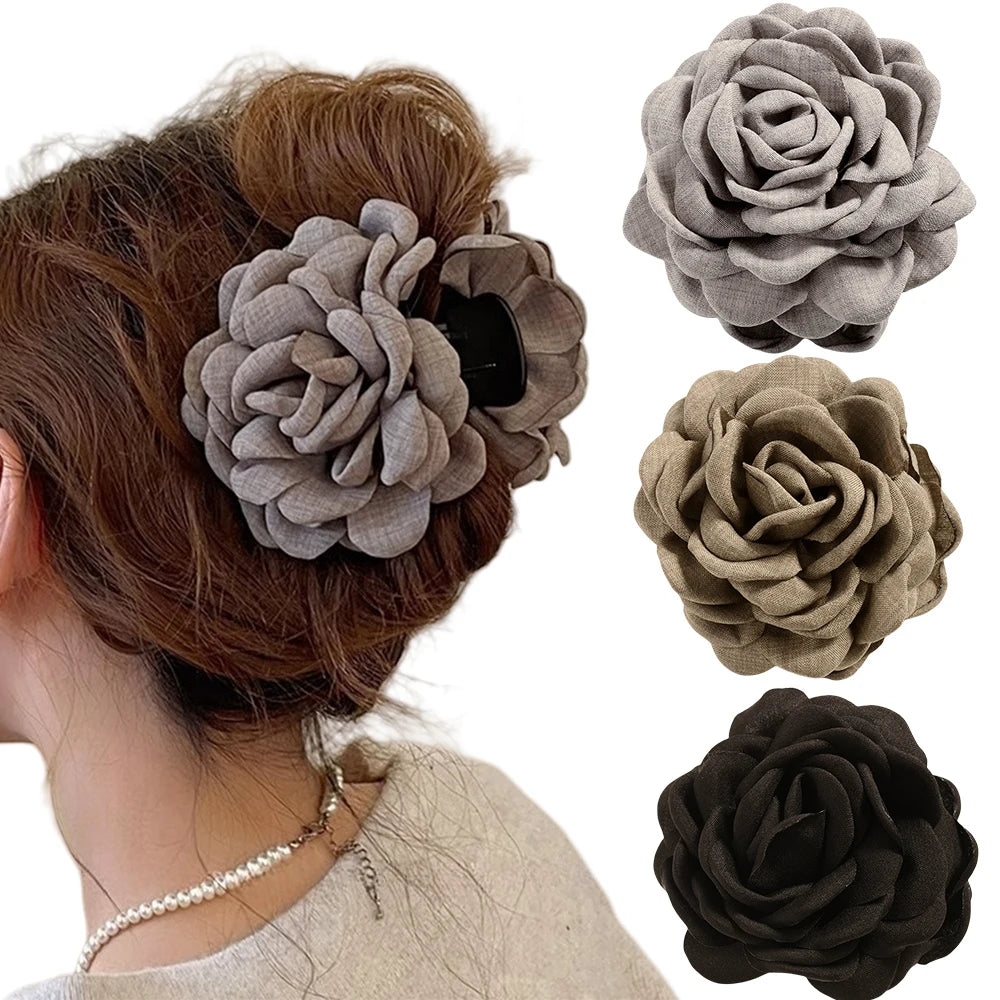 Medium Cotton Rose Flower Hair Claw Clip for Women