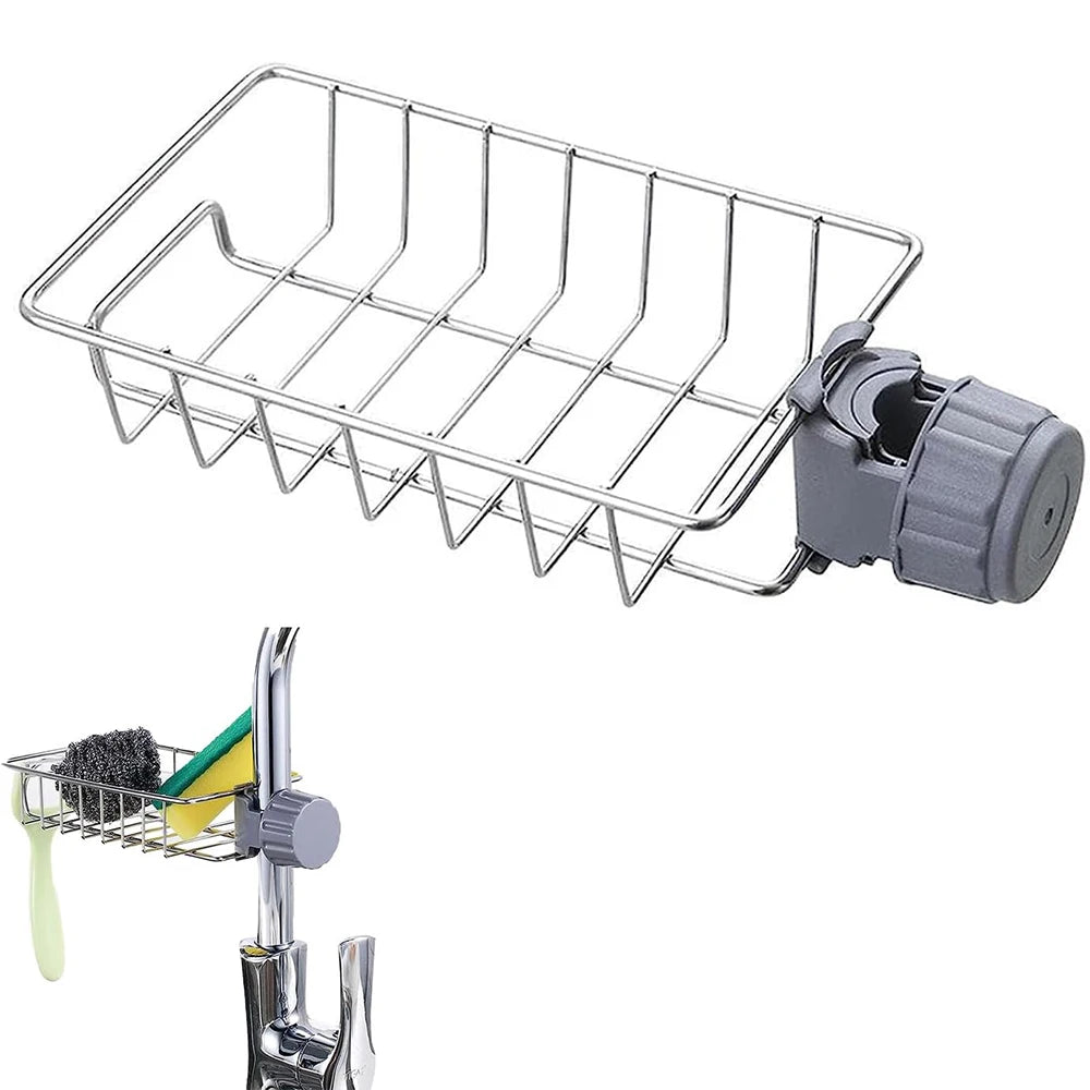 Adjustable Rotatable Hanging Faucet Rack for Kitchen Sink Sponges and Brushes