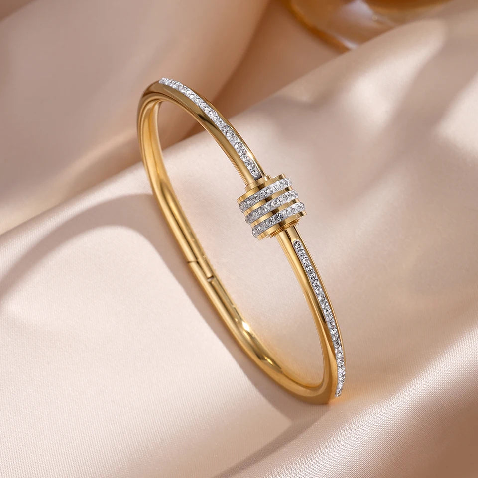 ZAKOL Zirconia Inlaid Stainless Steel Stackable Bracelet Set