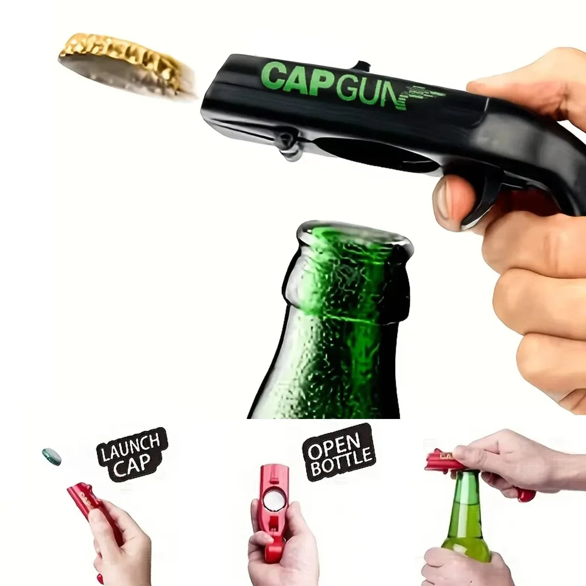 Portable Cap Gun Beer Bottle Opener and Launcher