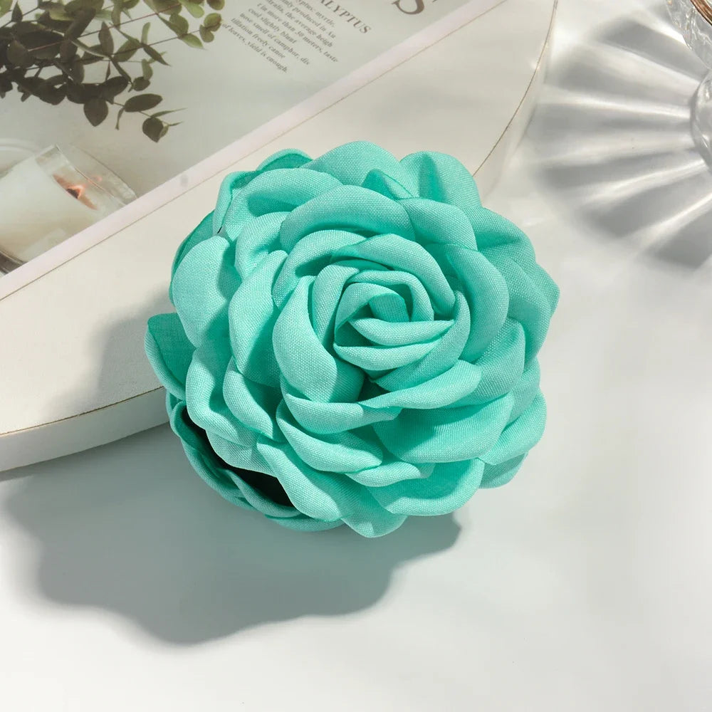 Medium Cotton Rose Flower Hair Claw Clip for Women