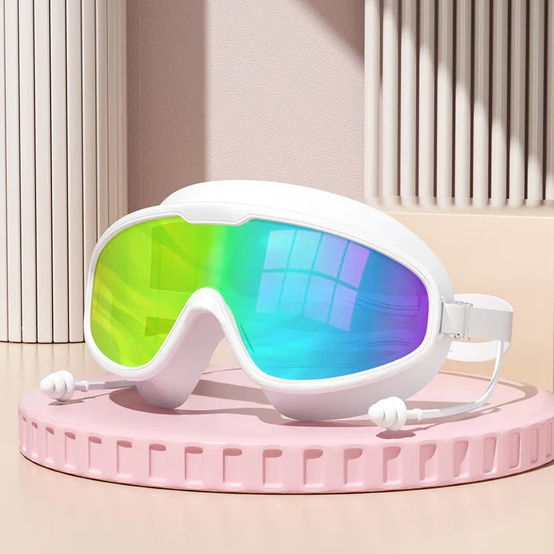 Wide View Anti-Fog Swimming Goggles with Earplugs for Adults and Youth