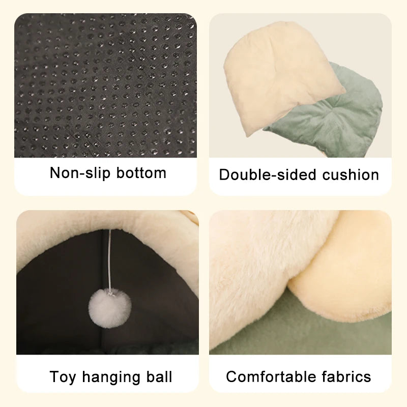 Cartoon Foldable Deep Sleep Cat Bed with Removable Washable Mat