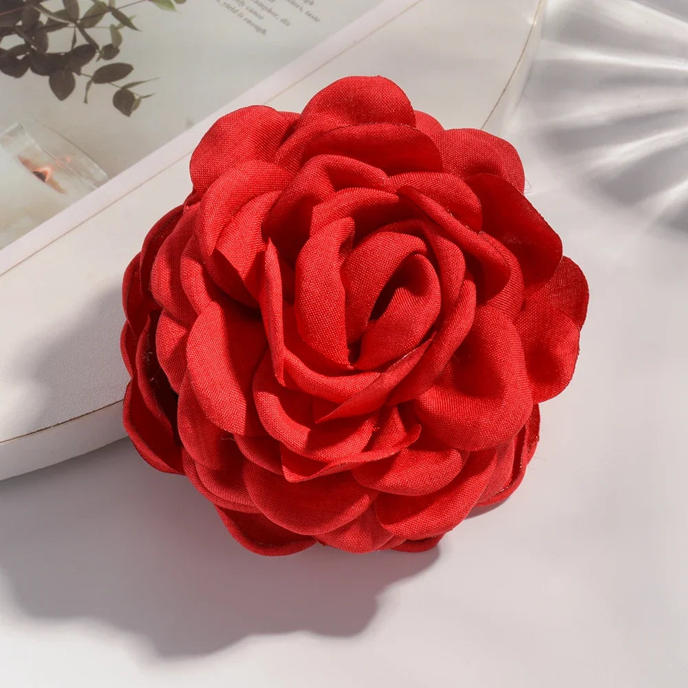 Medium Cotton Rose Flower Hair Claw Clip for Women