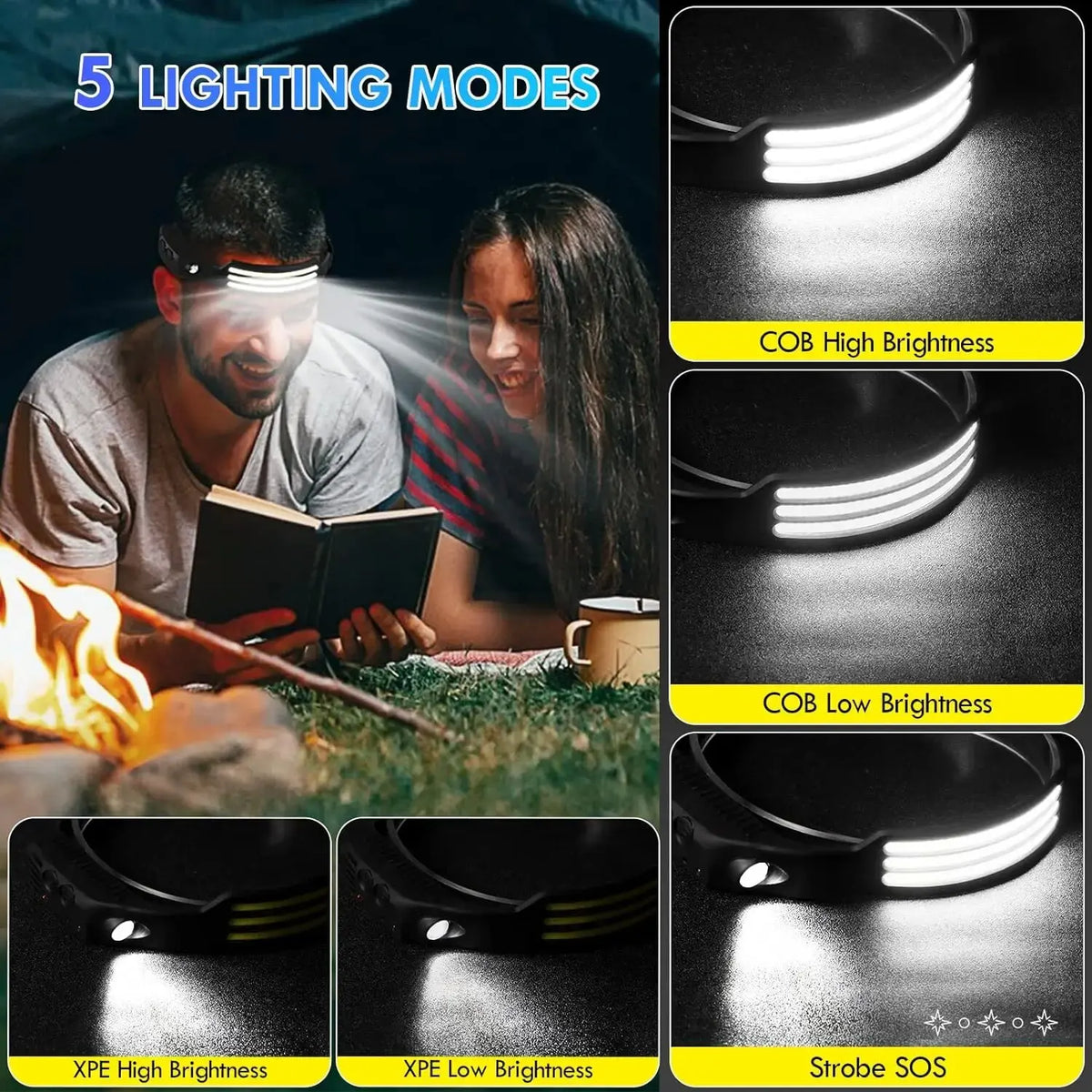 USB Rechargeable COB LED Induction Headlamp with Built-in Battery