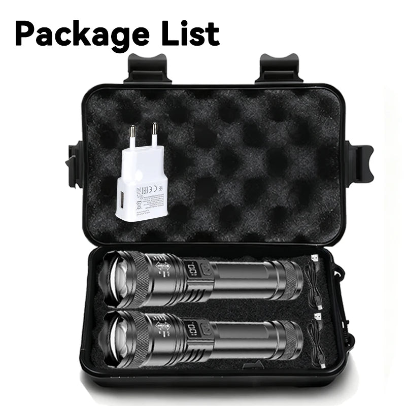 2000LM Tactical LED Flashlight with USB Charging and Zoom Display
