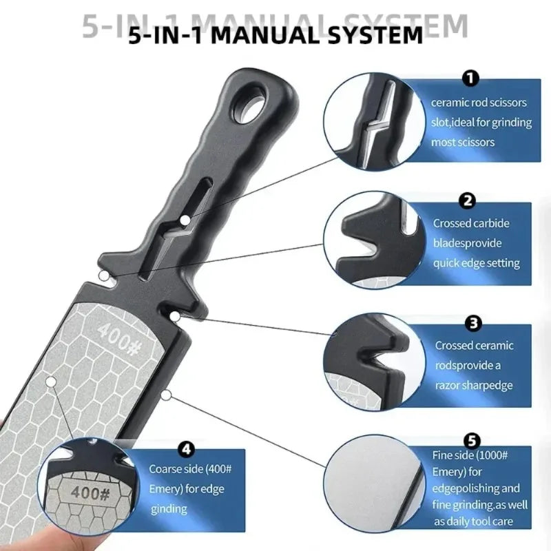 5-in-1 Multi-Tool Knife Sharpener with 400/1000 Grit Diamond Bars