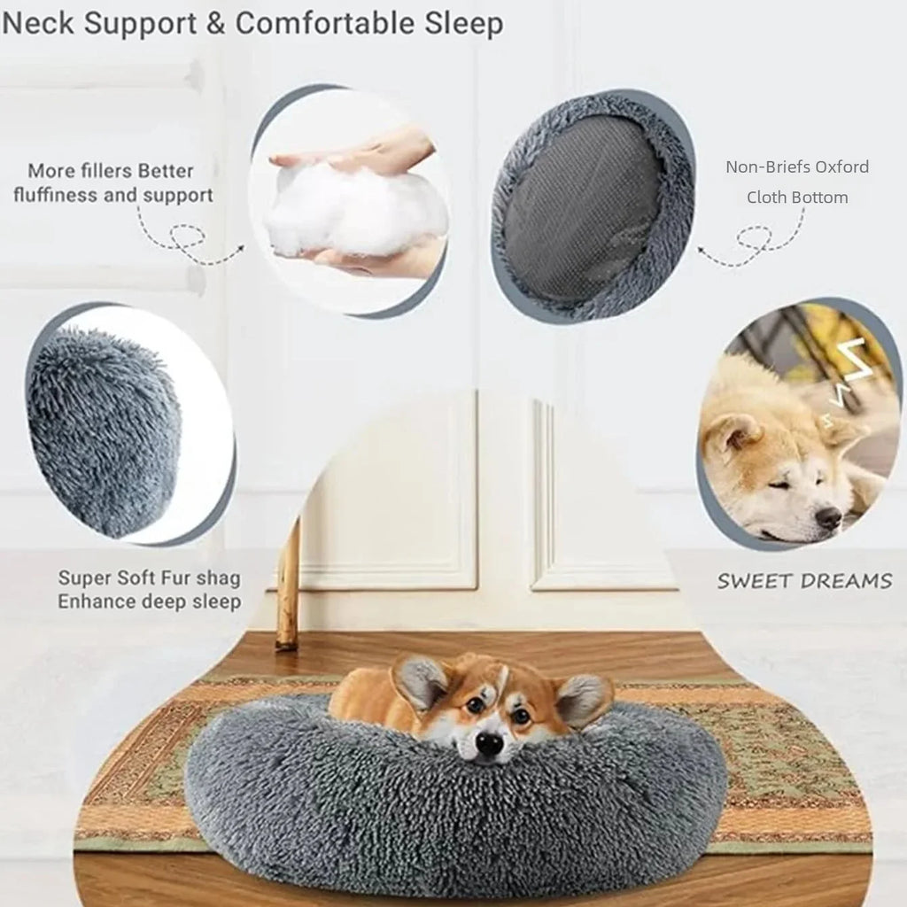 Super Soft Round Plush Pet Bed for Dogs and Cats