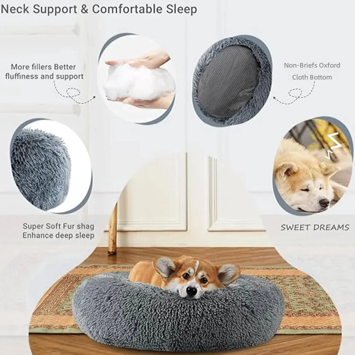Super Soft Round Plush Pet Bed for Dogs and Cats