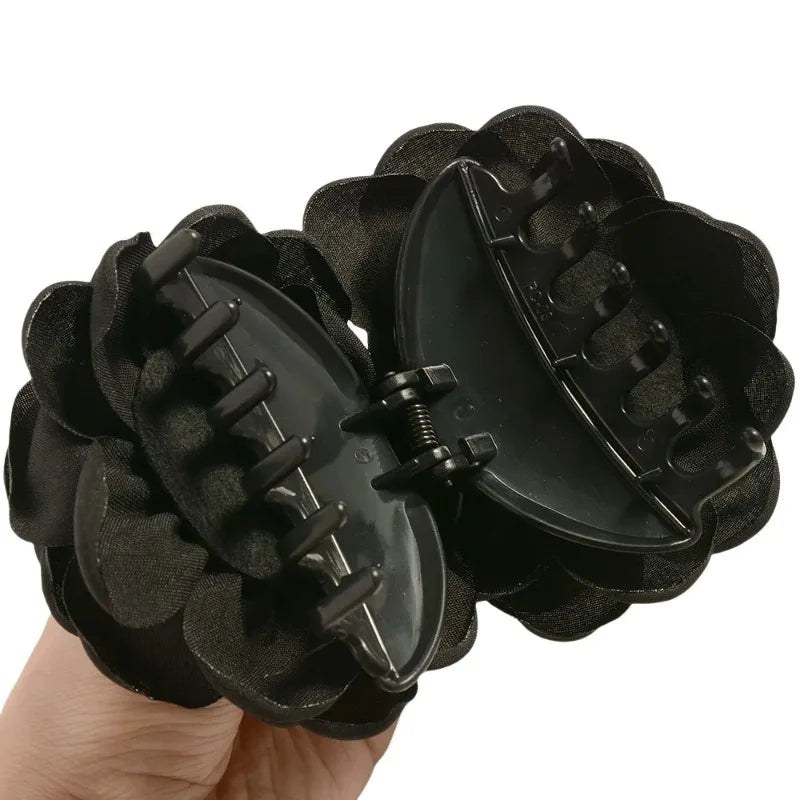 Medium Cotton Rose Flower Hair Claw Clip for Women