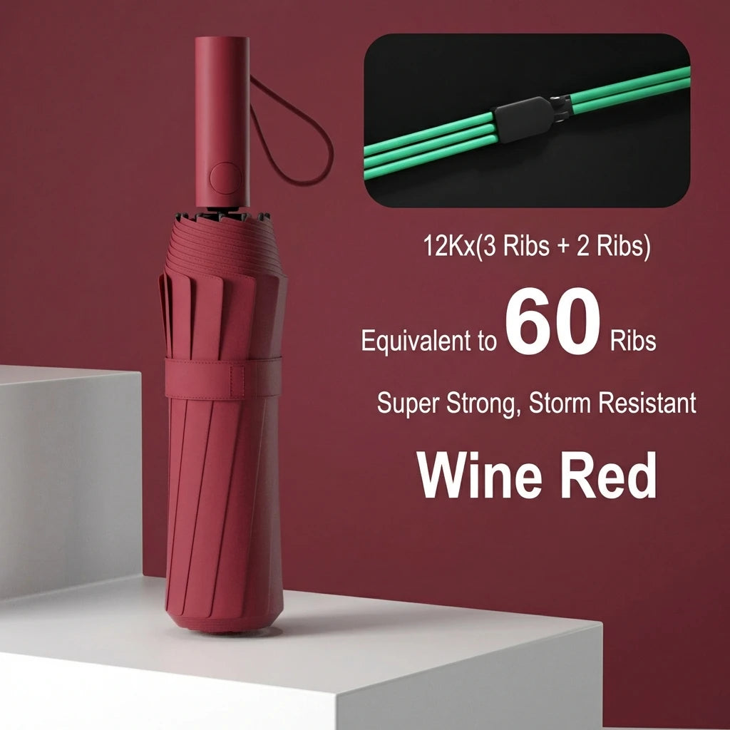Reinforced 24-Bone Wind-Resistant Business Umbrella with UV Protection