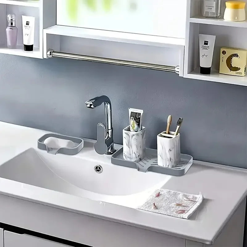 Silicone Faucet Mat and Kitchen Sink Storage Tray