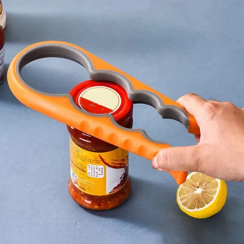 Multifunctional 4-in-1 Kitchen Tool Jar Gripper Lid Opener, Can Opener, Bottle Opener -