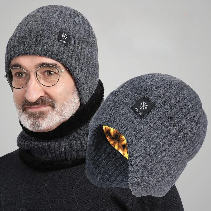 Men's Winter Knitted Bomber Hat with Faux Fur Lining and Earmuffs