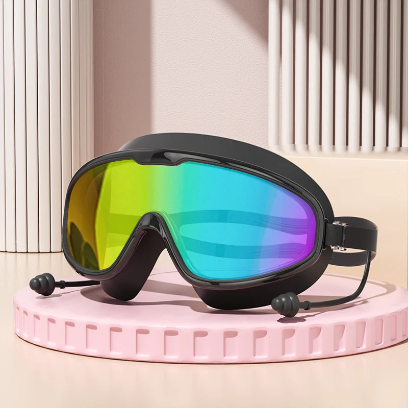 Wide View Anti-Fog Swimming Goggles with Earplugs for Adults and Youth